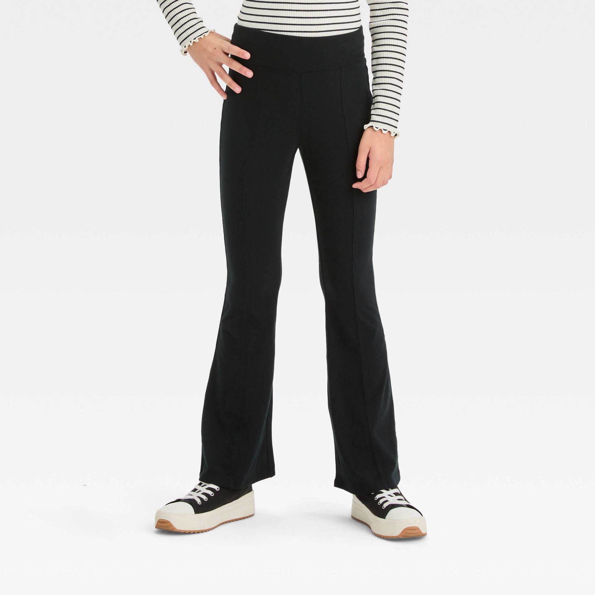 Girls' Solid Flare Leggings - art class™ Black S: High Rise, Hidden Pocket, Jersey Fabric