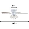 Portage Bay Renton 42 Inch Indoor Home Ceiling Fan with LED Light Fixture & 5 Reversible Blades, White with Gray Oak/White Blades - 3 of 4