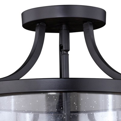 Noble Bronze Industrial Drum Flush Mount with Seeded Glass