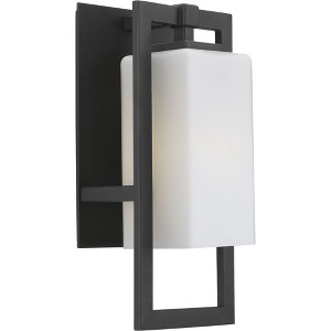 Progress Lighting Jack Collection 1-Light Outdoor Sconce, Steel, Textured Black, Etched Umber Flax Glass Shade - 1 of 4