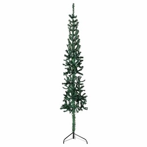 vidaXL 7 ft Slim Artificial Green Christmas Tree with Stand - Half Round Shape, PVC and Steel - Space Saving Wall-Fitted Xmas Tree for Small Space - 1 of 4