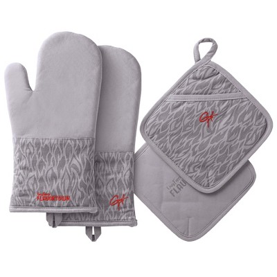 4-Piece Kitchen Set: 2 Flame Oven Mitts and 2 Flame Potholders (with Gray)