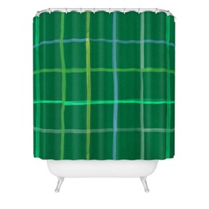 Deny Designs H Miller Ink Illustration Abstract Tennis Net Pattern Green Shower Curtain - 1 of 3