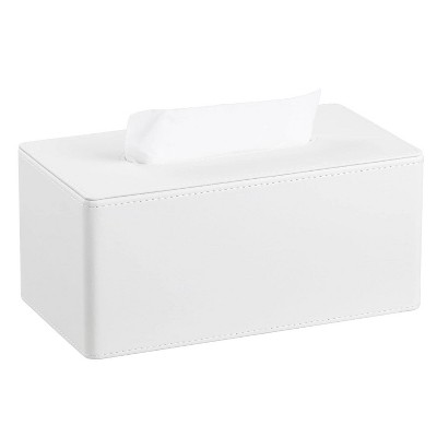 LunaLulinlk Tissue Box Cover Stylish PU Leather Rectangular Tissue Box Holder with Magnetic Bottom Cover (White)