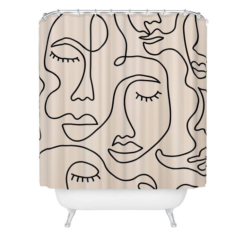 Abstract Single Line Face Shower Curtain by Sundry - society6, 1 of 3