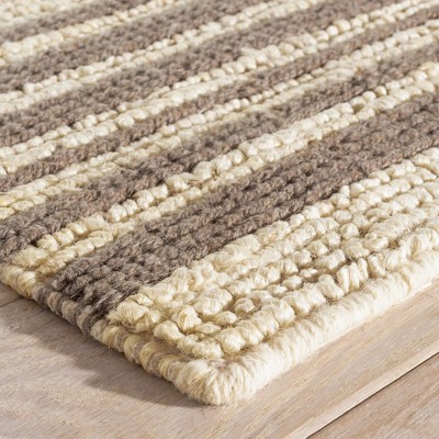 Handmade Gray Wool and Cotton Striped Rectangular Rug