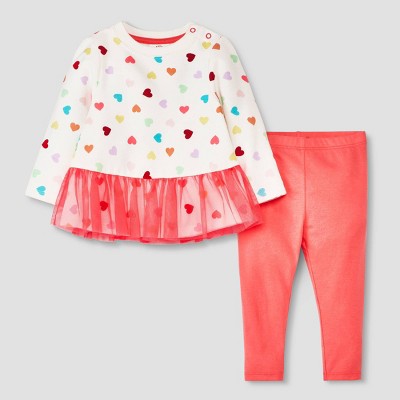 Image of Baby Girls' Tutu Fleece Top & Bottom Set - Cat & Jack™ Cream 0-3M