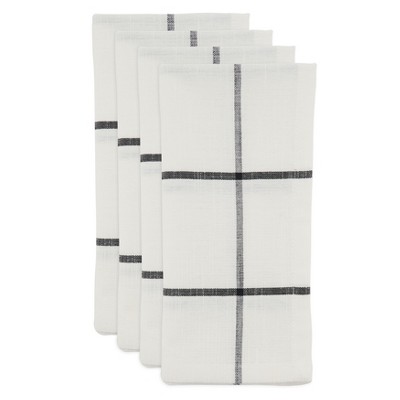 White and Black Cotton Windowpane Plaid Table Napkins Set of 4