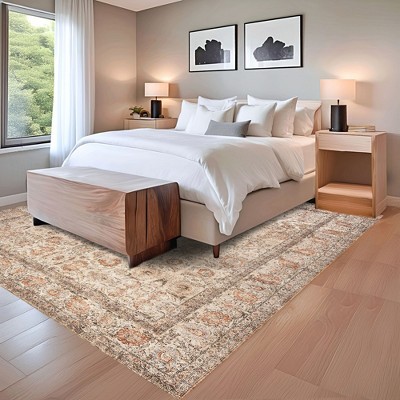 Light Brown Rectangular Synthetic Vintage Medallion 4' x 6' Area Rug