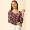 INSPIRE CHIC Women's Blouse Cowl Neck Vintage Floral Long Sleeve Shirts - 2 of 4