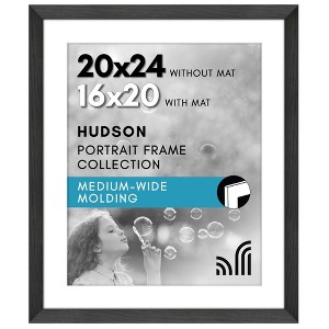 Americanflat 20x24 Picture Frame with Polished Plexiglass, Use as 16x20 Frame with Mat or 20x24 Frame Without Mat, Hudson Collection, Black - 1 of 4
