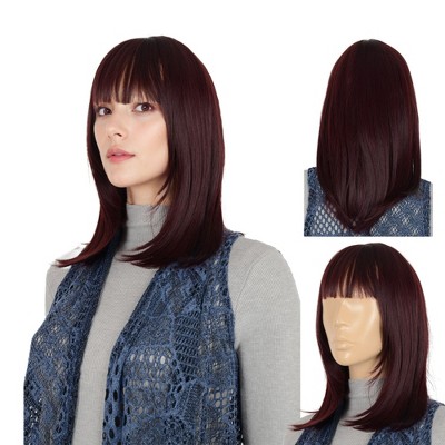 Alilang Medium Length Straight Bob Wigs 14 inch Synthetic with Bangs Daily Party Cosplay Hair Wig for Wome