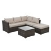 GlasFlength 3PCS Patio Seating Sets, Cushioned Sectional Sofa Table Set, Outdoor Wicker Sofa Glass Coffee Table, Beige, 51.1"*27.5"*25.62" - 3 of 4