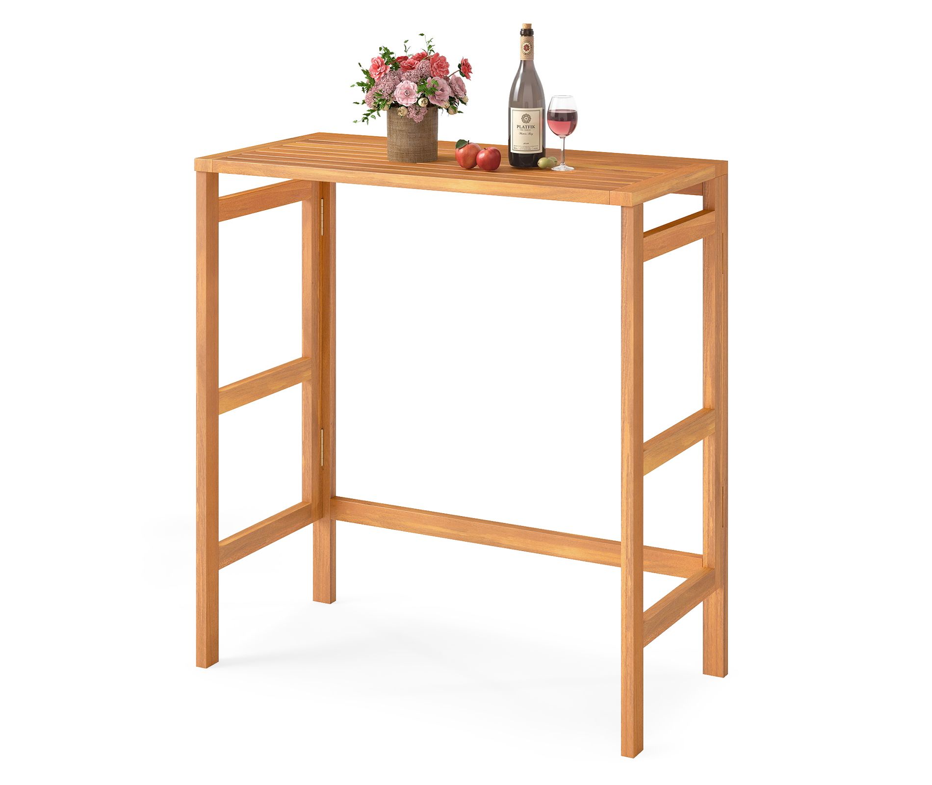 Gymax Acacia Wood Outdoor Bar Table w/Slatted Tabletop for Balcony Backyard Garden