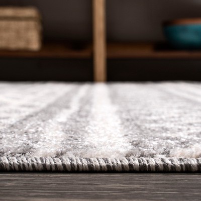 Gray and Ivory Geometric Stripe Rectangular Area Rug