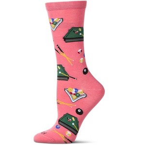 Memoi Women's "Shoot Pool" Rayon Blend Novelty Crew Sock Pink Lemonade 9-11 - 1 of 4