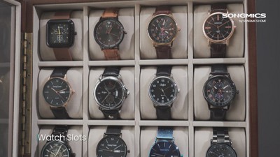 Ebony Black Solid Wood 12-Slot Men's Watch Display Case