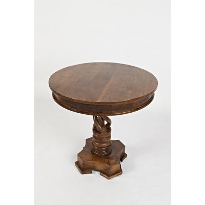 Traditional Round Wood and Stone Accent Table, 30" Brown