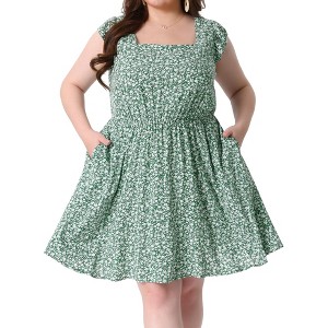 Agnes Orinda Women's Plus Size Summer Floral Square Neck Ruffle Cap Sleeve Casual A Line Dresses - 1 of 4