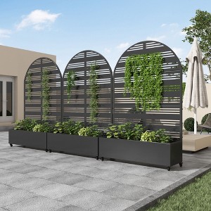 1 Piece 71.37 in.H x 46.8 in.W Black Metal  Arch Outdoor Planting Box with Climbing Frame Decorative Art Panel - 1 of 4