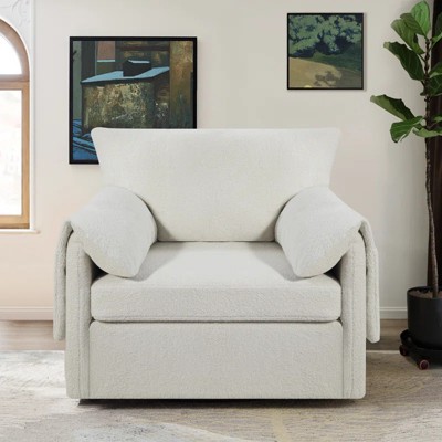 GDFStudio Coral Teddy 40.15" W Oversized Swivel Armchair with Four Pockets