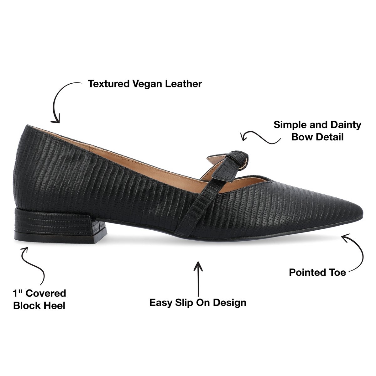 Обувь Journee Collection Women's Cait Textured Material Slip On Mary Jane Flats Black 9.5 — фото 8