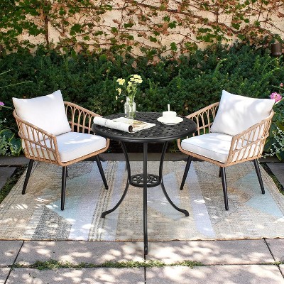 Round Patio Bistro Table 24 Inch, Cast Aluminum Outdoor Cafe Table with 2Inch Umbrella Hole, Metal Side Table for Porch,Backyard,Garden，Black