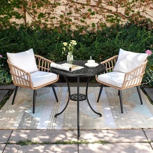 Round Patio Bistro Table 24 Inch, Cast Aluminum Outdoor Cafe Table with 2Inch Umbrella Hole, Metal Side Table for Porch,Backyard,Garden，Black - 1 of 4