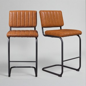 Art Leon Faux Leather Counter Height Barstool with Metal Frame, Set of 2 - 1 of 3