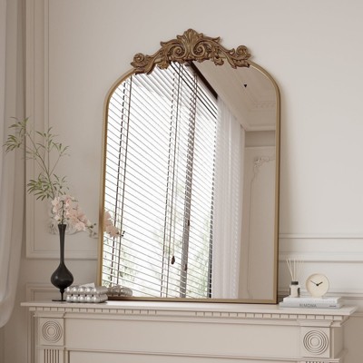 BEAUTYPEAK Vanity Wall Mirror Decorative Vintage Arched Bathroom Mirror Classic Designed Mirror