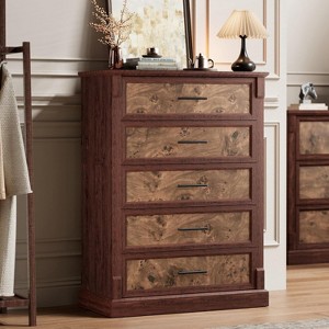 coucheta 4/5 Drawer Dresser for Bedroom, Farmhouse Tall Chest of Drawers with Metal Handles, Rustic Wooden Dresser for Living Room, Hallway - 1 of 4