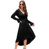 Maternity Wrap Dress with Long Sleeves - V-Neck Tie Waist High-Low Hem Pregnancy Dress - 2 of 4
