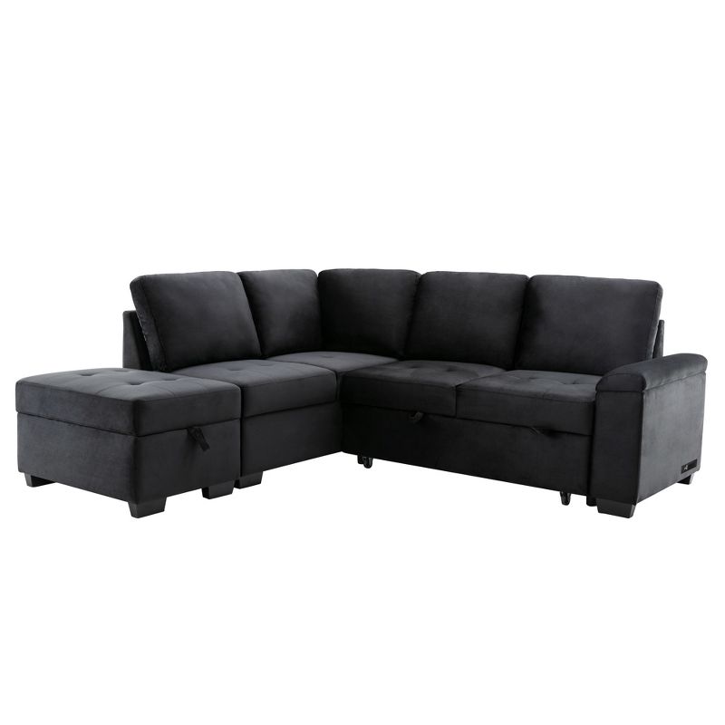 L-Shape Sleeper Sectional Sofa, Sofa Bed with Storage Ottoman & USB Charge-ModernLuxe, 4 of 14