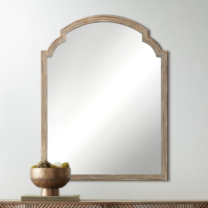Uttermost Greta Faux Wood Finish 30" x 39 1/2" Arch Top Wall Mirror, 2 of 8