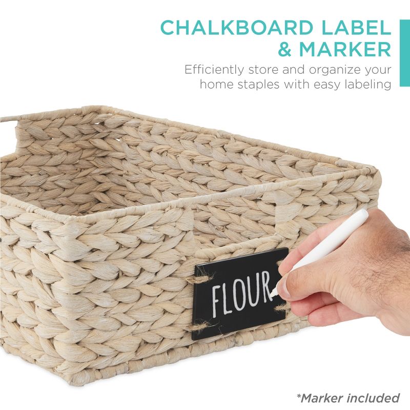 Best Choice Products Set of 4 16x12in Woven Water Hyacinth Pantry Baskets w/ Chalkboard Label, Chalk Marker, 2 of 8