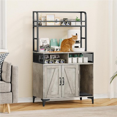 Large Hidden Litter Box Furniture with Open Shelf & Compartments, Metal Frame Indoor Cat House Furniture Cabinet for Most of Litter Box