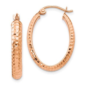 Black Bow Jewelry 3.5mm 10k Rose Gold Diamond Cut Oval Hoop Earrings, 22mm (7/8 Inch) - 1 of 4
