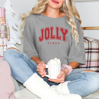 Simply Sage Market Jolly Vibes Varsity Thick Outline Garment Dyed Tee