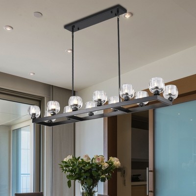 CityFurn 12-Light Modern Rectangle Kitchen Island Chandelier with Glass Shades