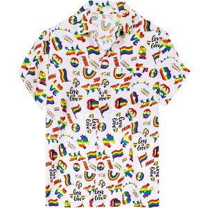 LA LEELA Men's Summer Beach Shirt Hawaiian Short Sleeve Button Down Rainbow Flag Shirts for Men L White - 1 of 4