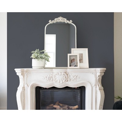Antique White Baroque Arch Wall Mirror with Ornate Crown