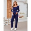 Pregnancy Jumpsuits Crewneck Tie Front Elastic Waist Stretchy Romper - 2 of 4