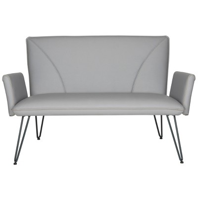 Johannes Mid Century Modern Leather Settee Gray/Black - Safavieh