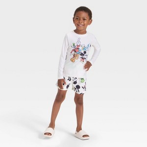 Toddler Boys' Disney Mickey and Friends Long Sleeve Rash Guard Swim Set - Ivory - 1 of 4
