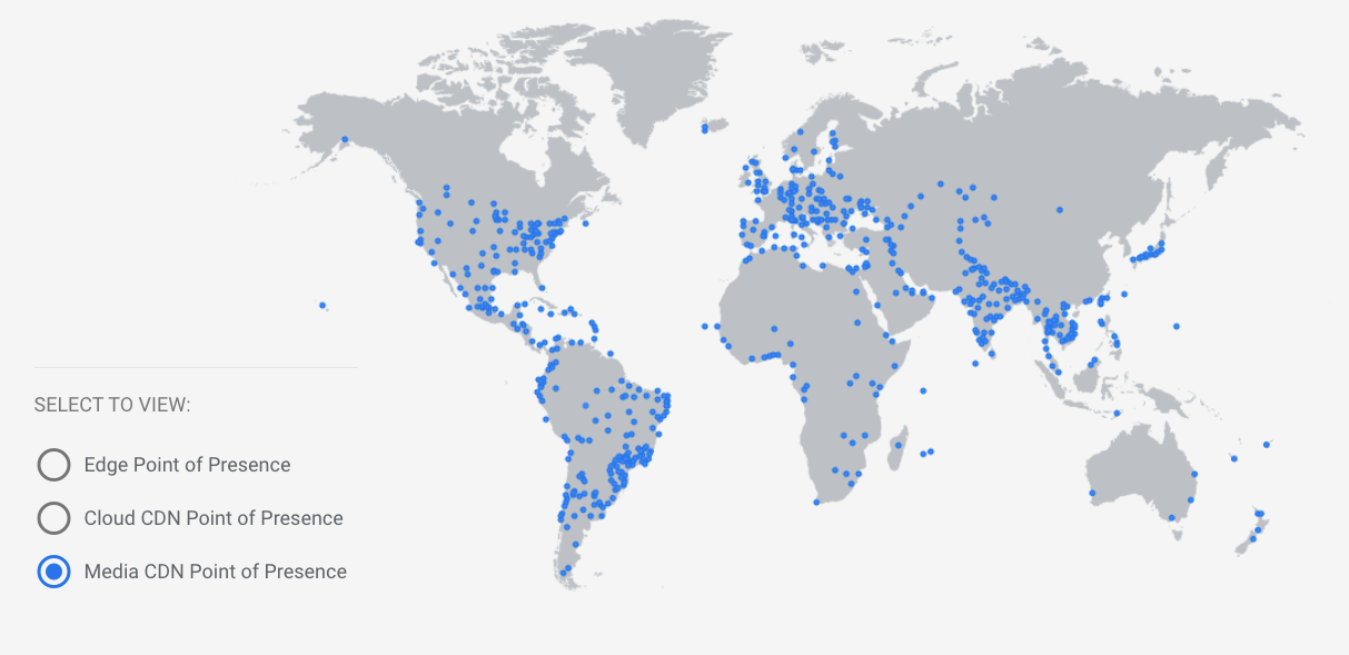 map of the world with blue dots indicating edge locations, with high concentrations in India, southeast Asia, central Europe, Brazil, and the eastern United States