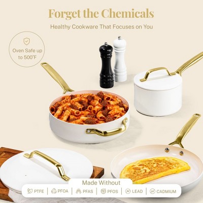 Cream and Gold 11-Piece Nonstick Aluminum Cookware Set