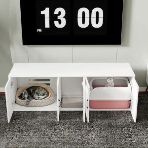 GlasFlength Decorative Storage Cabinet 2 Cat Litter Box Enclosure, Free Standing Home Organizer, for Living Room, White, 59.05"*17.71"*18.89" - 1 of 4