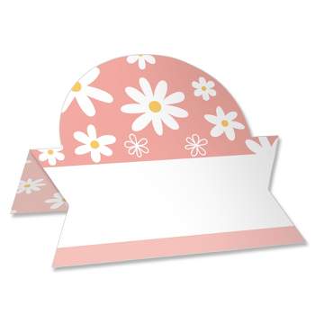 Big Dot of Happiness Pink Daisy Flowers - Floral Party Tent Buffet Card - Table Setting Name Place Cards - Set of 24