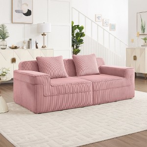 Hrinhom 81.1"W Corduroy Loveseat Sofa,Floor Sofa with 2 Pillows - 1 of 4