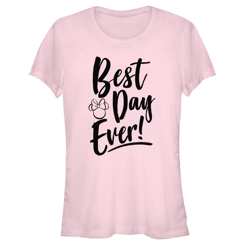 Juniors Womens Minnie Mouse Best Day Ever Logo T-Shirt, 1 of 5
